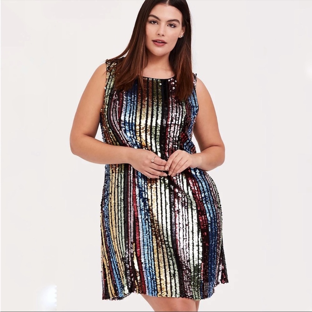 Torrid Rainbow Sequin Stripe Mini Trapeze Dress Size 1